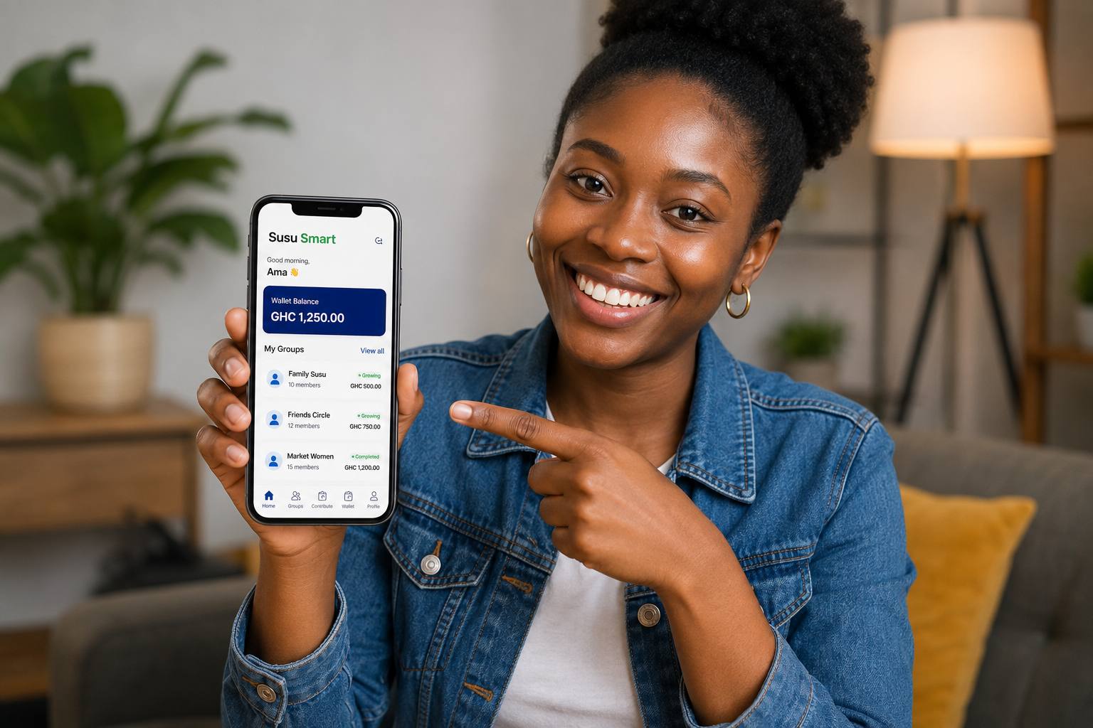 Using a mobile money app on a smartphone