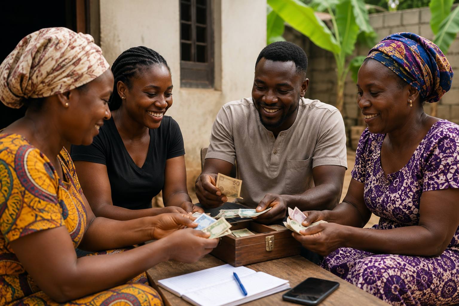 Community members contributing to a susu savings group